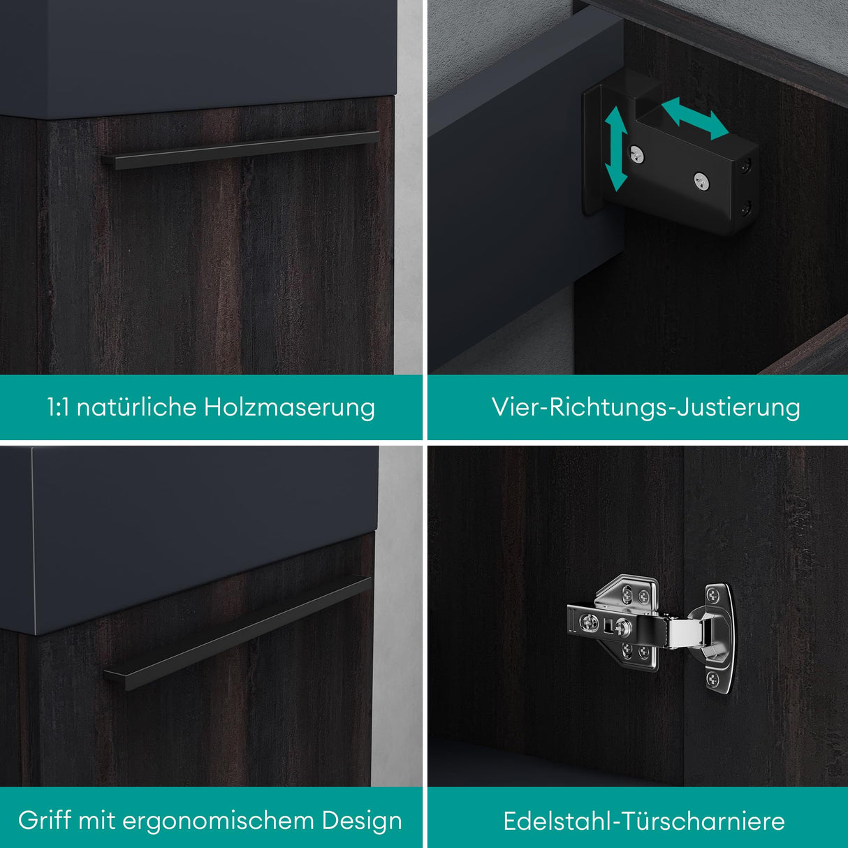 conjunto de muebles de baño glasvilla mueble bajo lavabo incluido lavabo antracita mate y espejo de baño LED BxTxH 46x26x63 cm Pisa