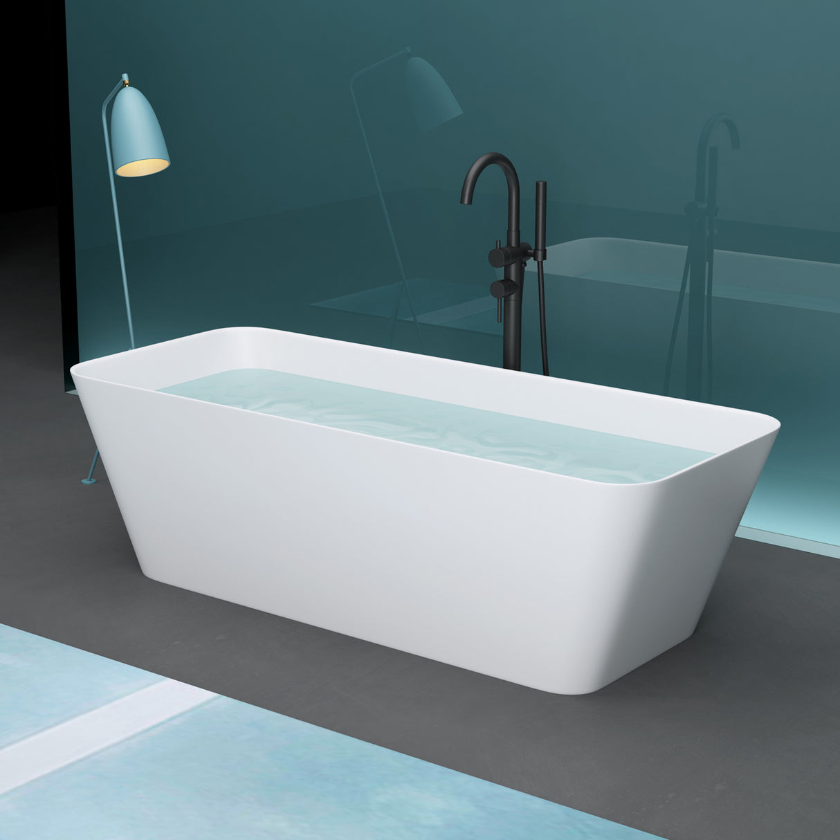 glasvilla Bañera independiente Blanco mate de mineral fundido Bañera de pie incl. sellado Nano