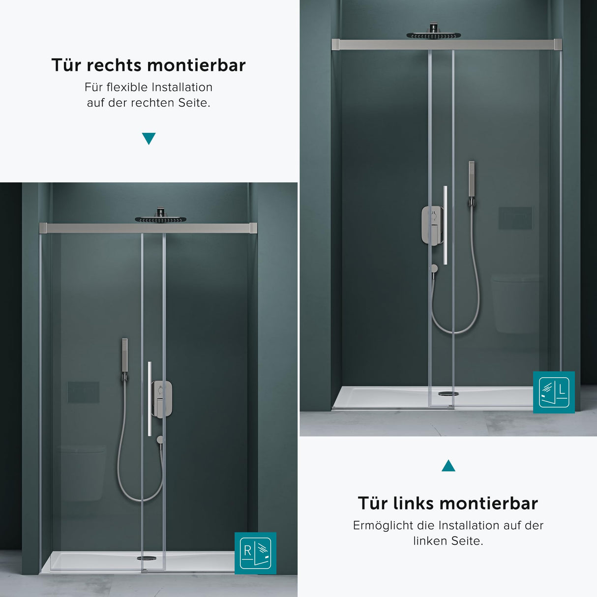 glasvilla Puerta de ducha Puerta de nicho ducha Separación de ducha Cromo y Negro Cabina de ducha Puerta corredera de nicho 6mm vidrio de seguridad ESG incl. Soft-Close Teramo12K