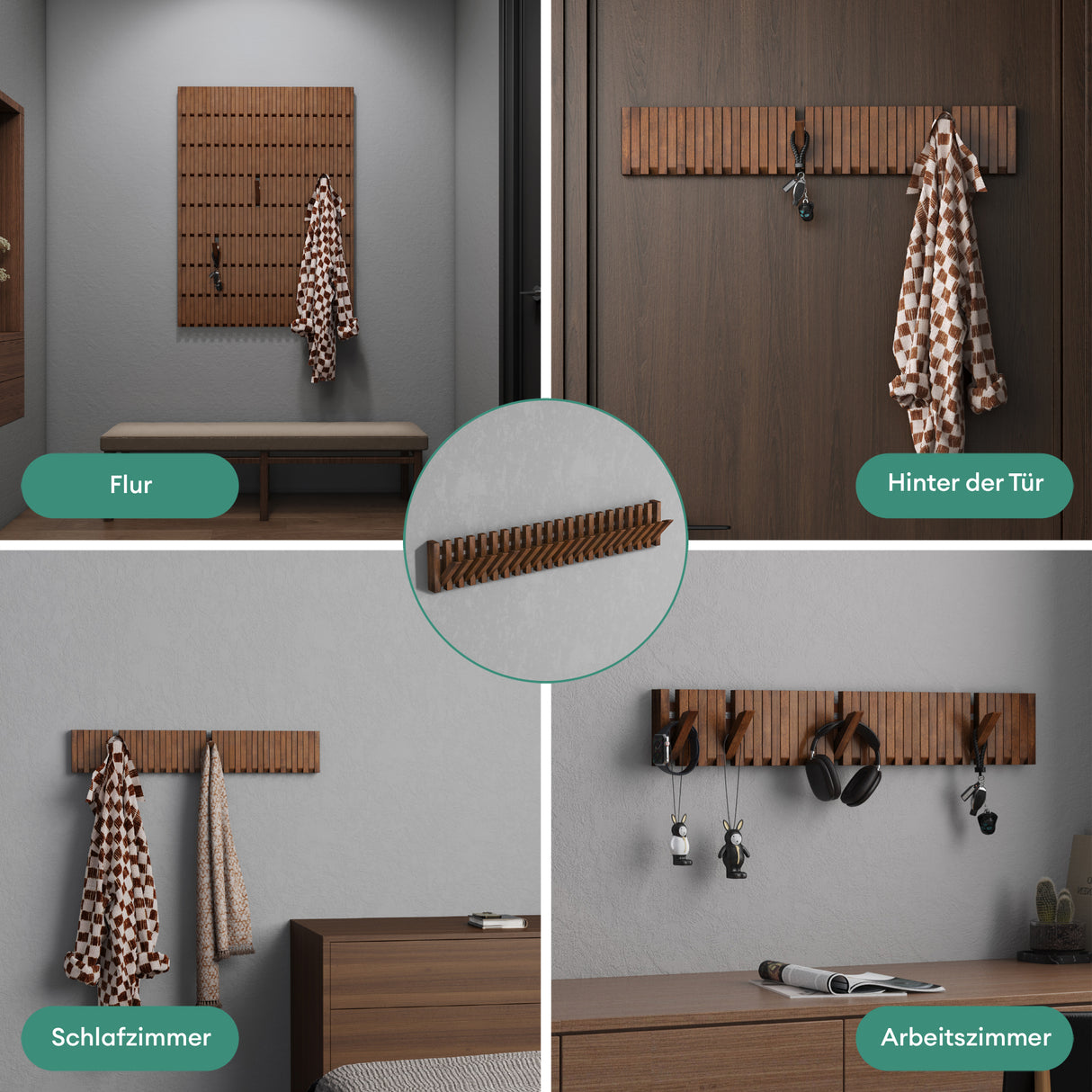 Glasvilla Design – Perchero de pared de madera con 7 ganchos magnéticos abatibles Twigro-01