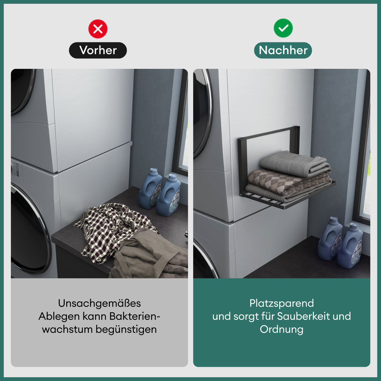 glasvolla Handtuchhalter Badetuchhalter Magnetische Regale für Waschmaschine Klappregal Wandregal ohne Bohren 41x25cm Multifunktionaler Regal für Kühlschrankseit, Bad, Küche Folda-01