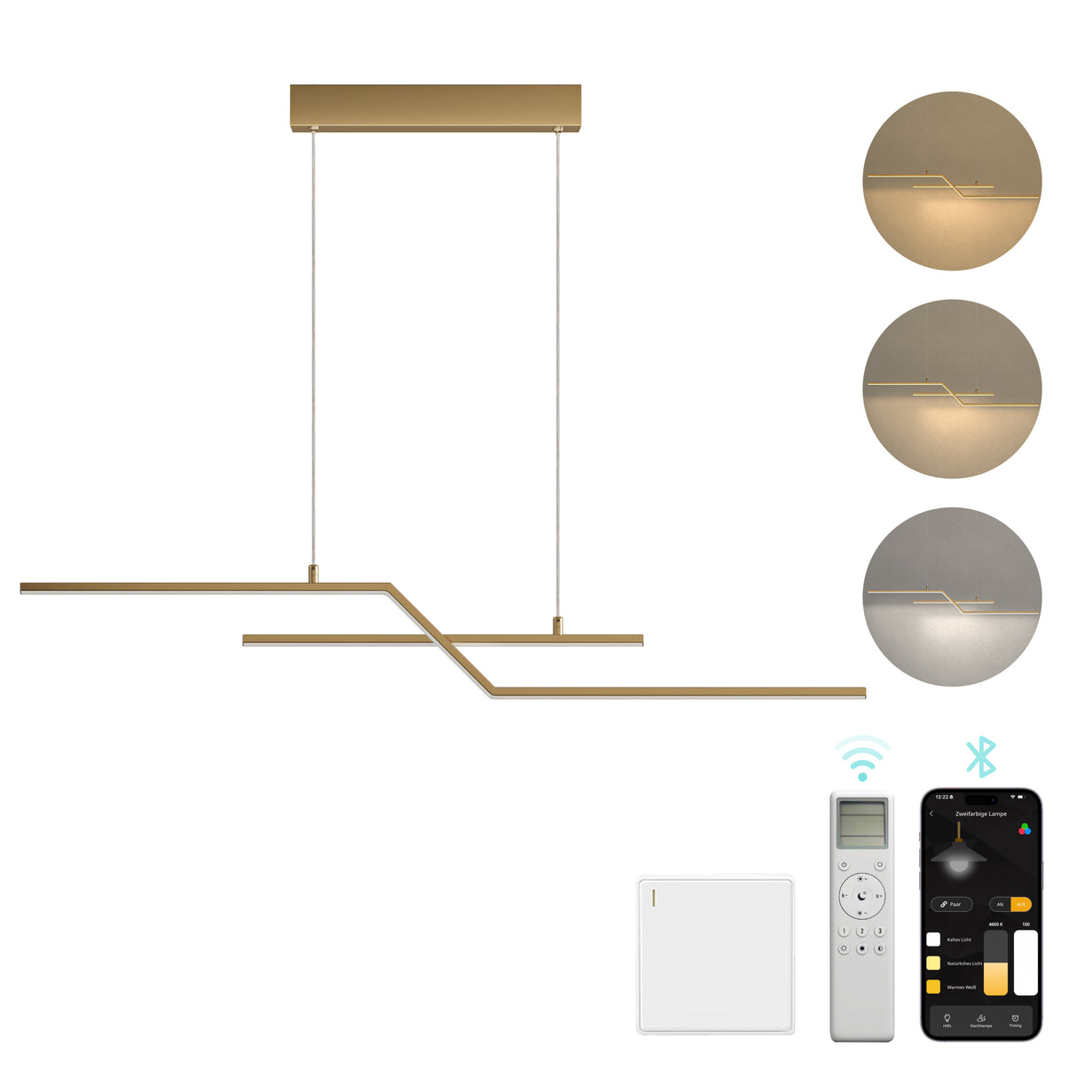 glasvilla Pendelleuchte 105cm LED Hängelampe Linear design 3000K/4000K/6000K Verstellbares Kabel 18W Hängeleuchte Alivetta7085 Luvina10