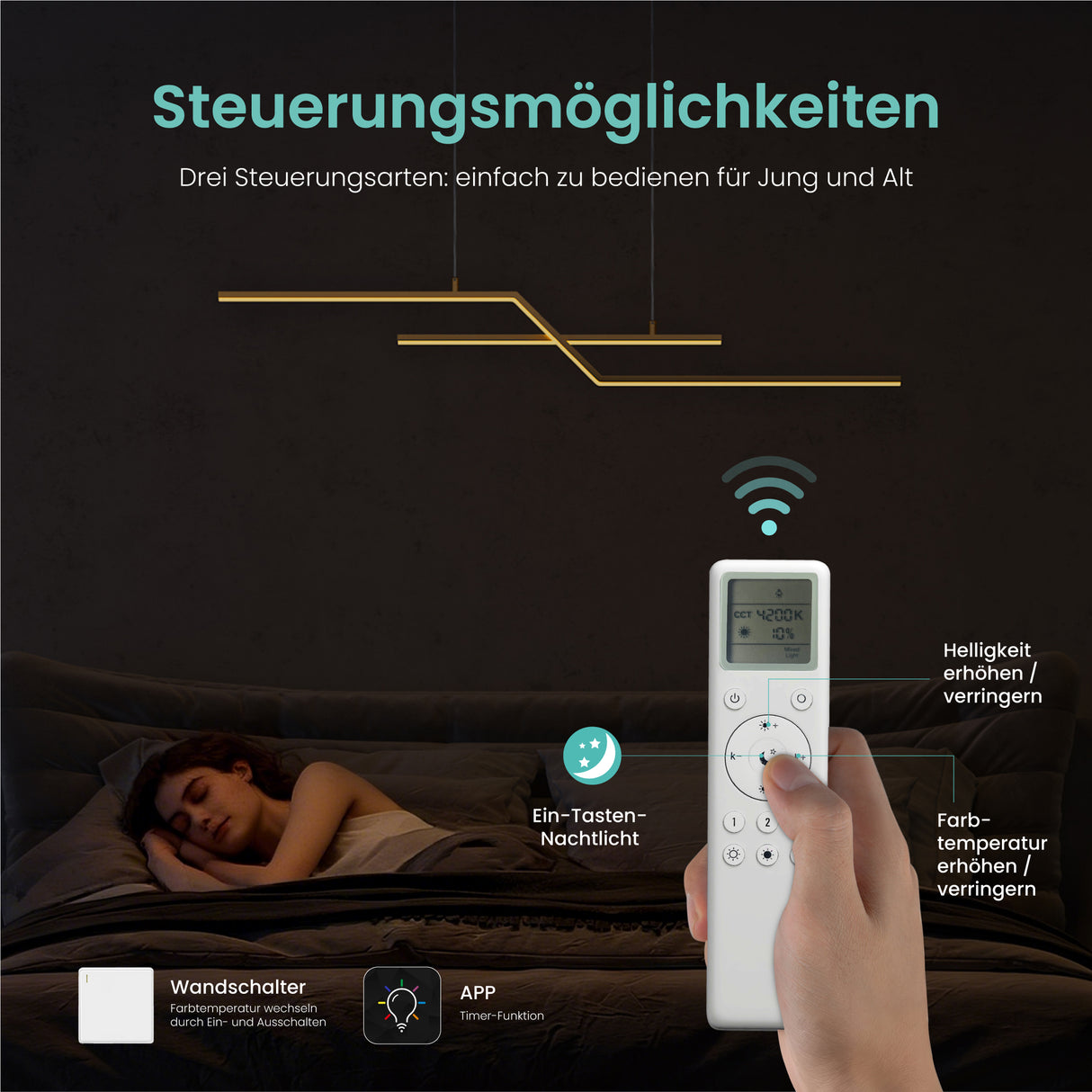 glasvilla Pendelleuchte 105cm LED Hängelampe Linear design 3000K/4000K/6000K Verstellbares Kabel 18W Hängeleuchte Alivetta7085 Luvina10
