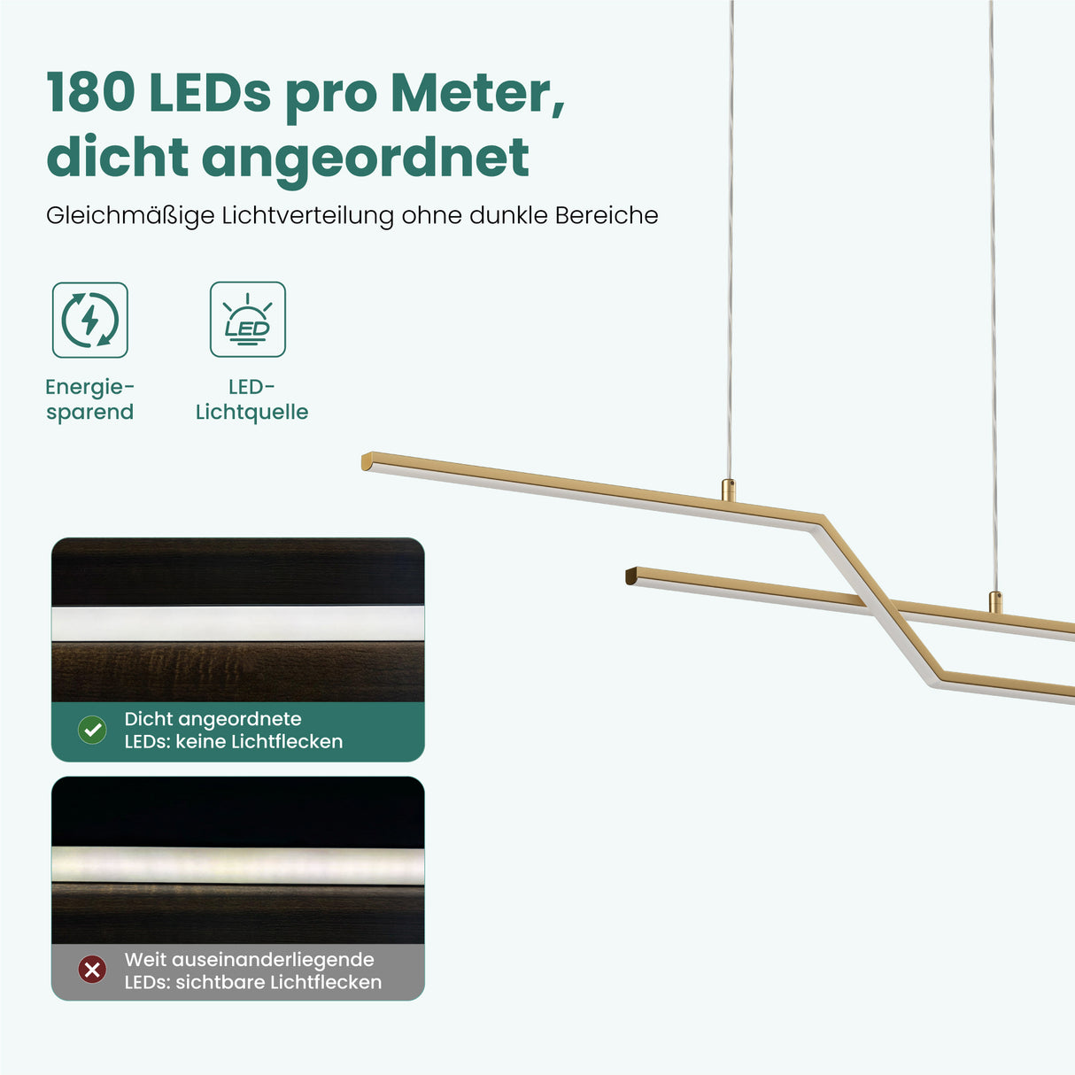 glasvilla Pendelleuchte 105cm LED Hängelampe Linear design 3000K/4000K/6000K Verstellbares Kabel 18W Hängeleuchte Alivetta7085 Luvina10