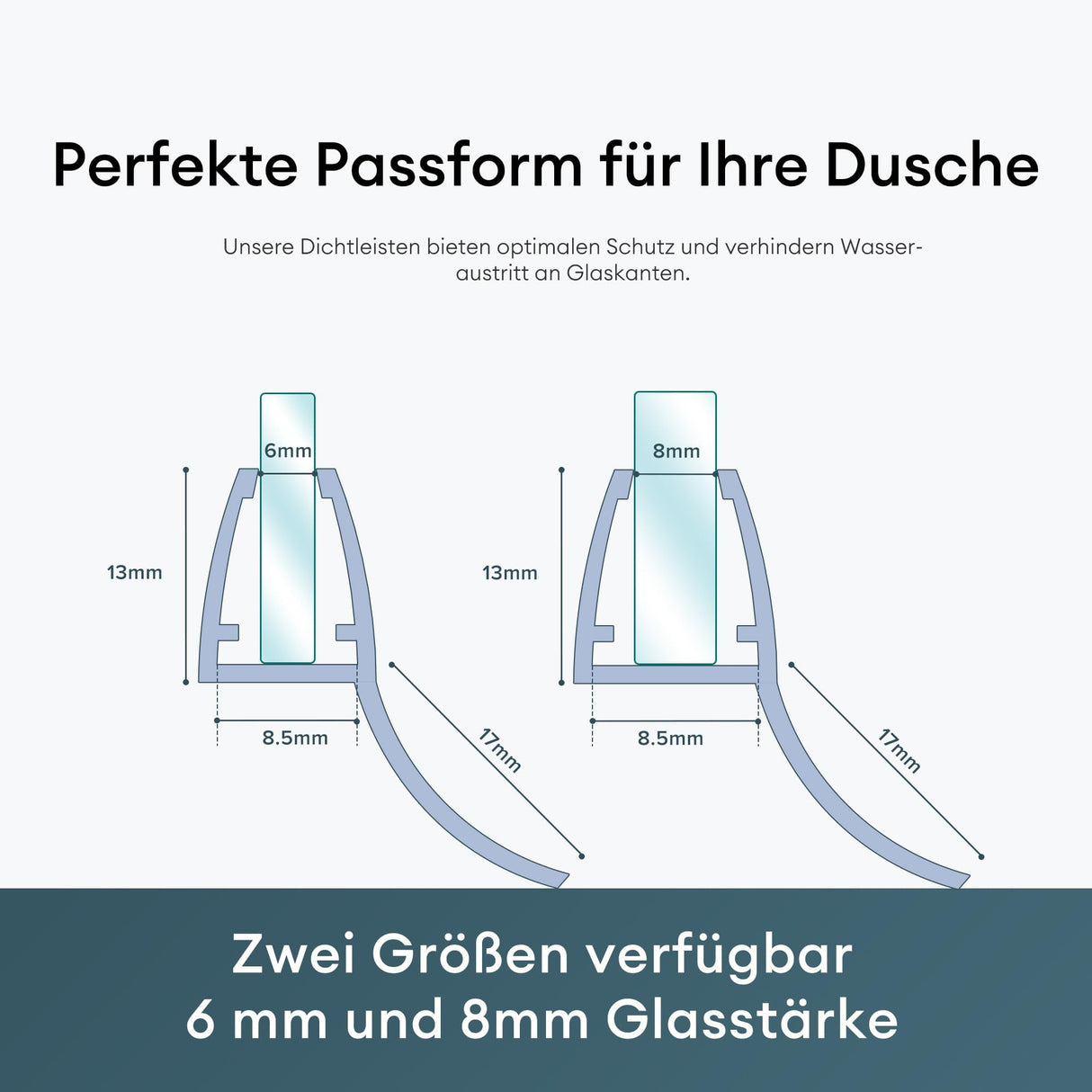 glasvilla Duschdichtung Duschlippe | Duschtürdichtung 6mm - 8mm Glasstärke | Ersatzdichtung Duschtür Duschwand recta