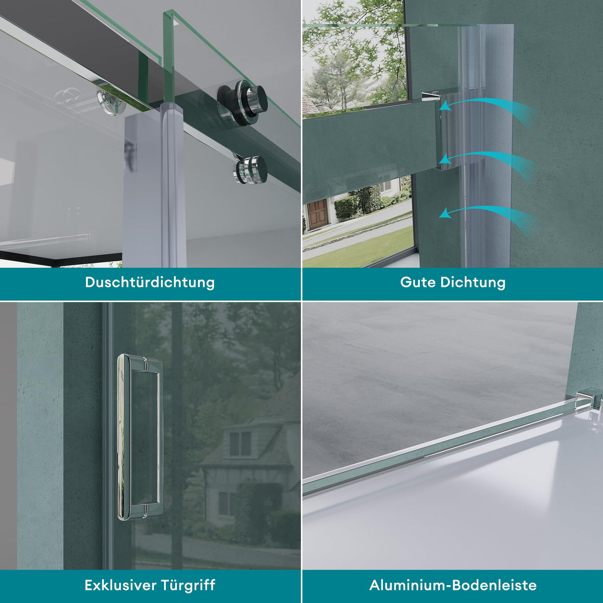 glasvilla Duschtür Nischentür dusche Duschabtrennung Duschkabine 8mm Sicherheitsglas mit Nanobeschichtung Schiebetür Höhe:195cm Teramo04