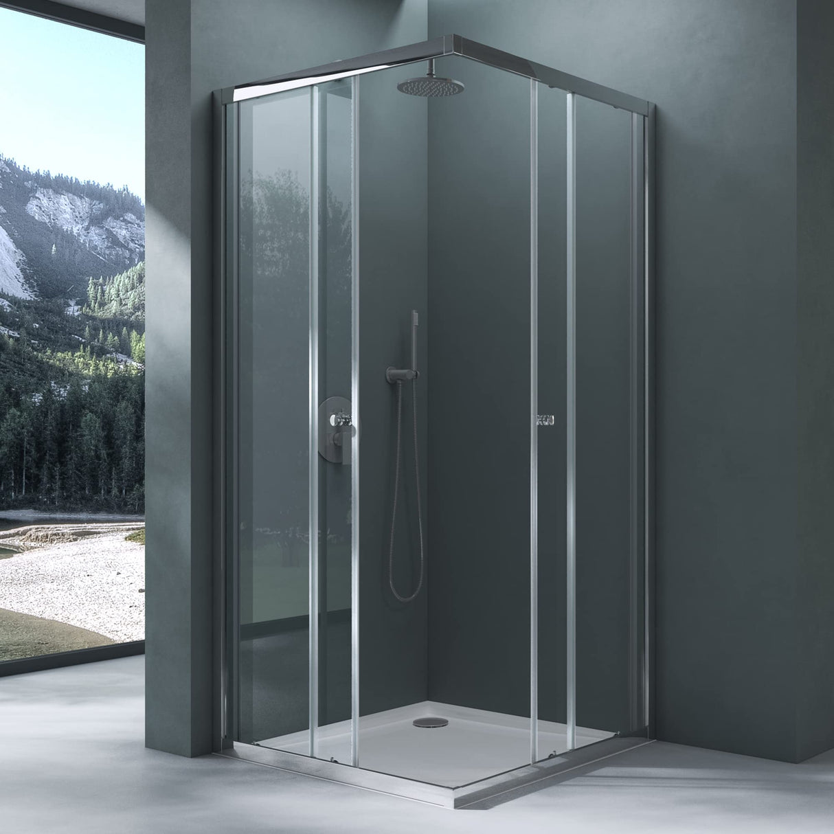 cabina de ducha glasvilla con puerta corredera doble puerta de ducha entrada de esquina vidrio real efecto loto 6mm vidrio de seguridad ESG Ravenna16K