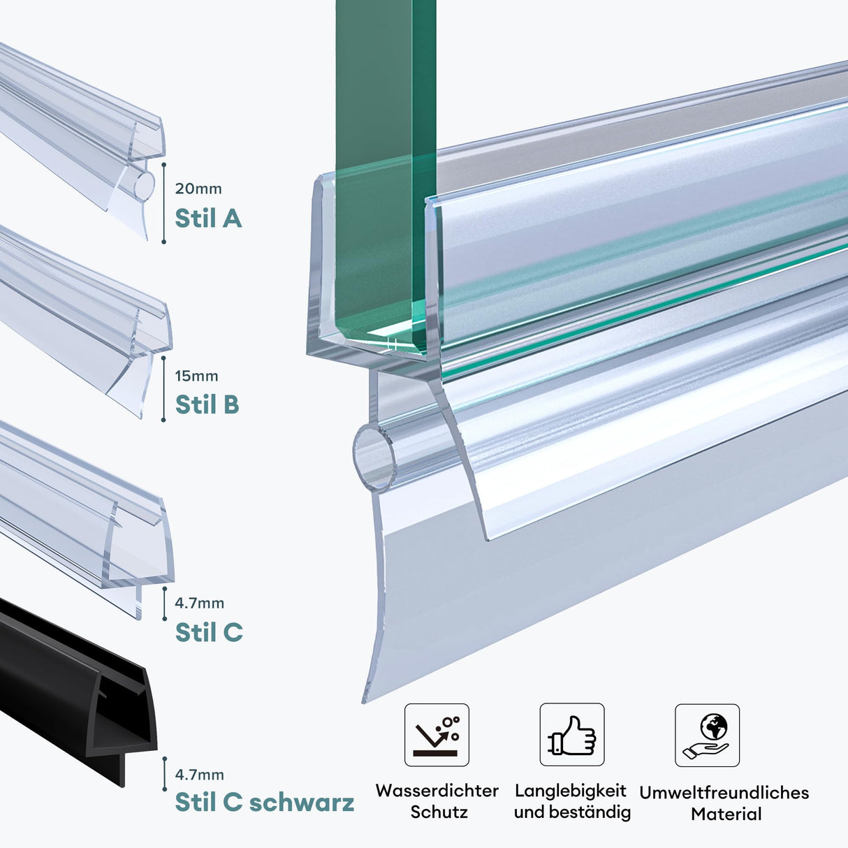 glasvilla Duschdichtung PVC | Duschtürdichtung para 6 - 8mm de grosor de vidrio | Junta de repuesto para puertas de ducha y cabinas de ducha