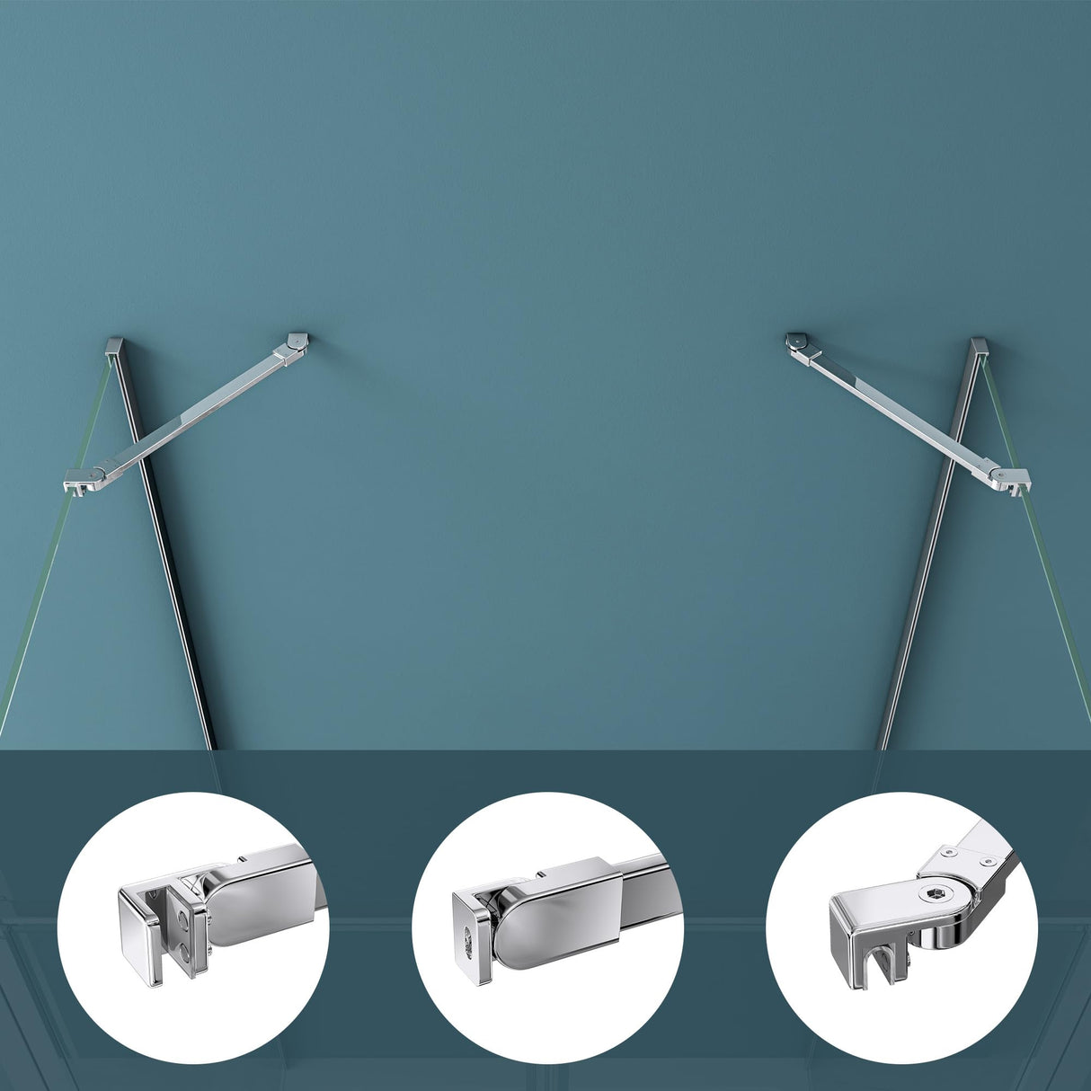 glasvilla Haltestange Duschwand Duschabtrennung Duschglaswand | Stabilisator para ducha Walk in | giratorio 180° para grosor de vidrio de 6-10 mm