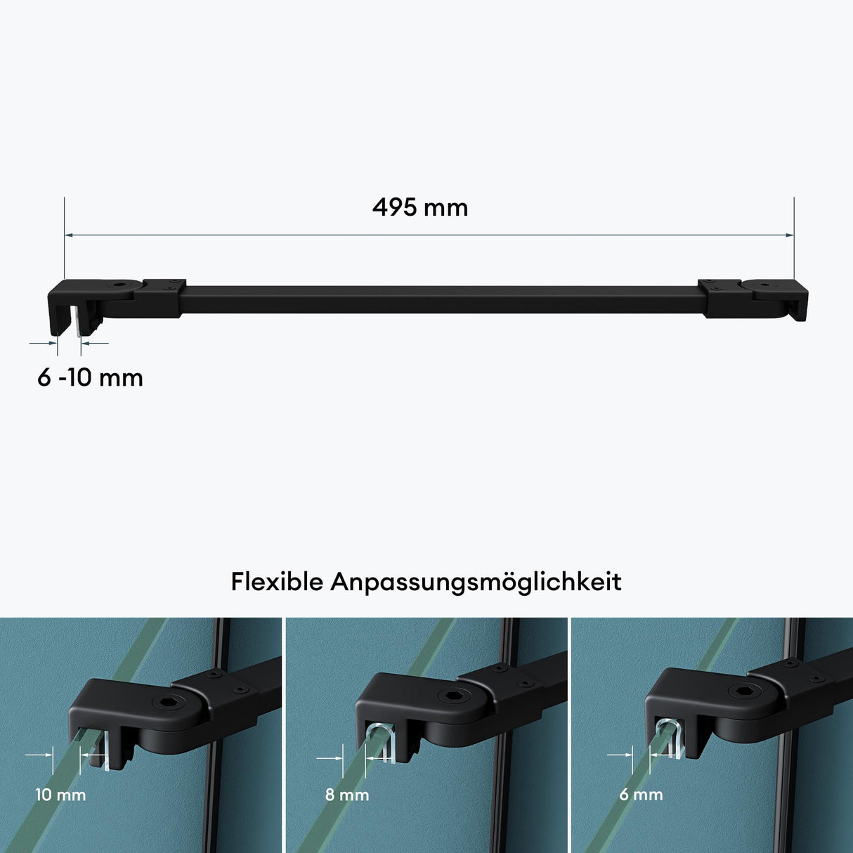 glasvilla Haltestange Duschwand Duschabtrennung Duschglaswand | Stabilisator para ducha Walk in | giratorio 180° para grosor de vidrio de 6-10 mm