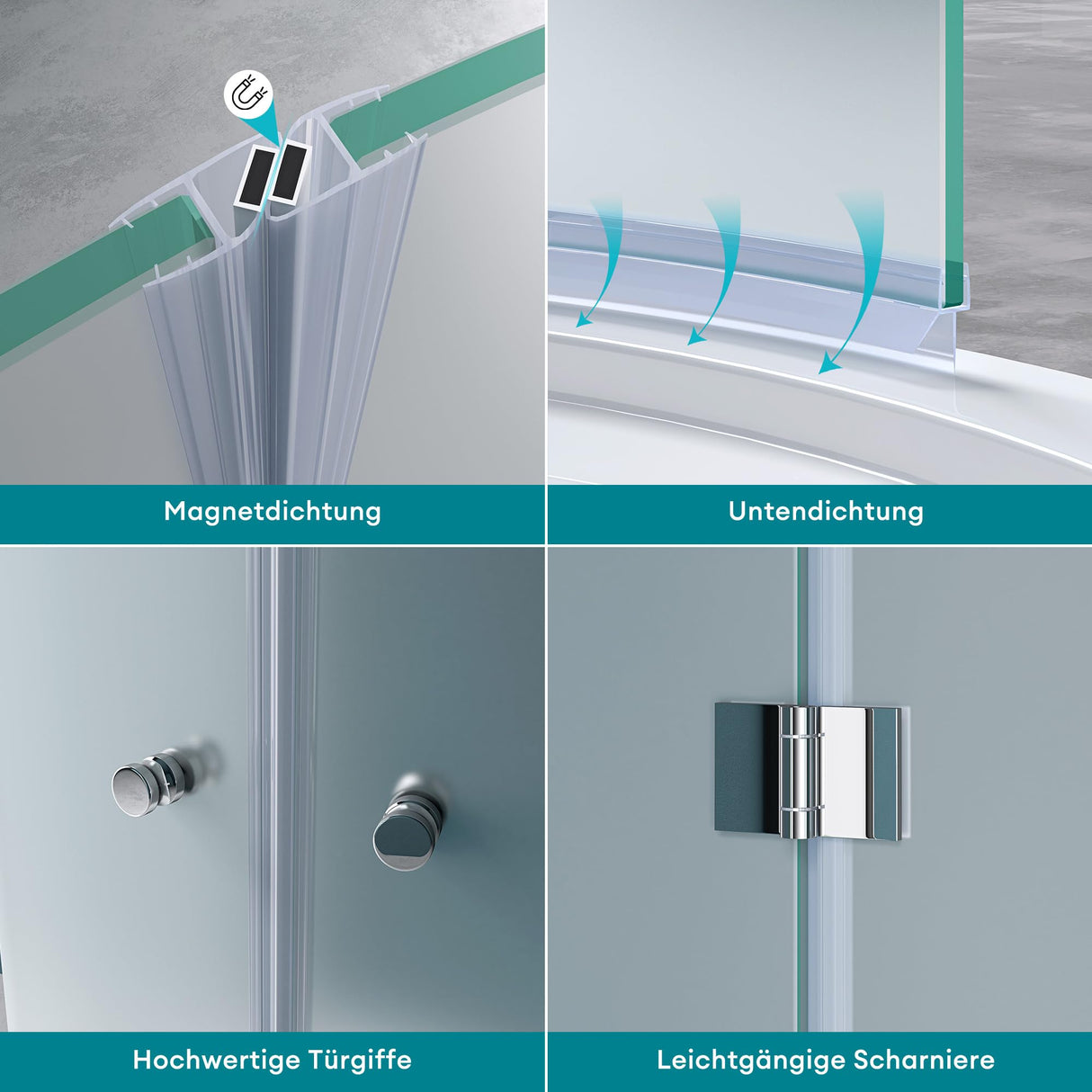 glasvilla Duschkabine U Form Dusche semicircular 6mm ESG-Sicherheitsglas con Easy-Clean Nano-Beschichtung Ravenna03