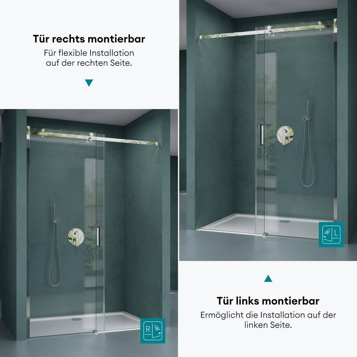 glasvilla Duschtür Nischentür dusche Duschabtrennung Duschkabine 8mm Sicherheitsglas mit Nanobeschichtung Schiebetür Höhe:195cm Teramo04