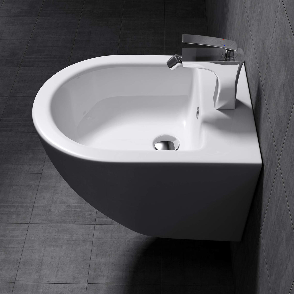 glasvilla Hänge-Bidet Weiß 48,5x36x36cm aus Keramik 1-Hahnloch schmutzabweisende Oberfläche Düren179