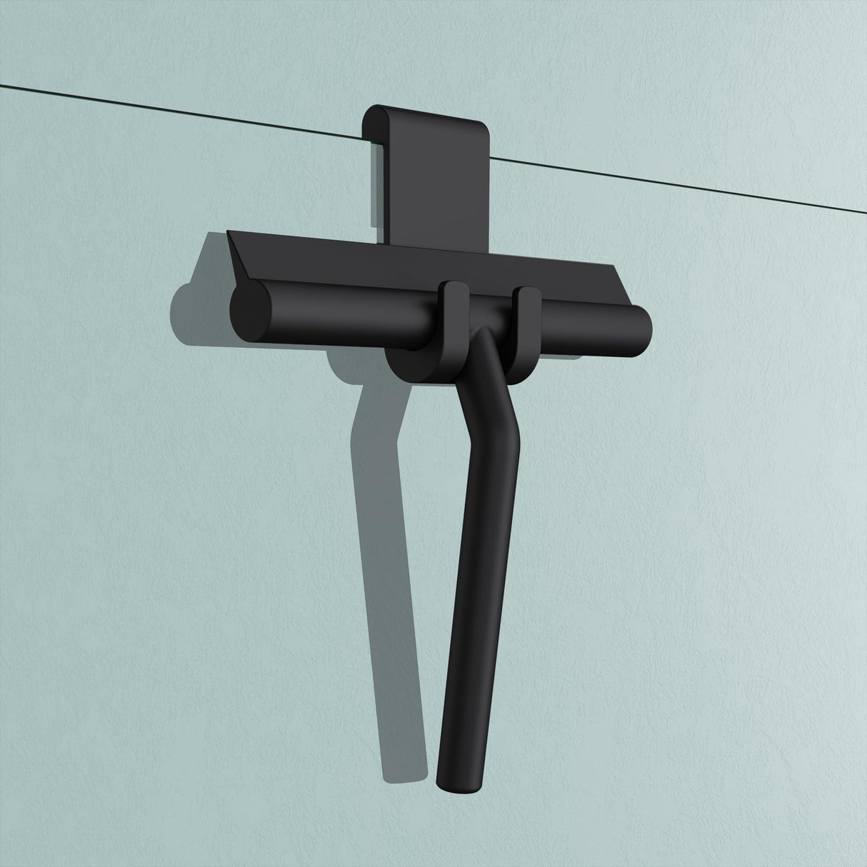 Raclette de douche Glasvilla, noir mat, avec support, raclette en silicone, 19 x 21 cm (L x l), raclette pour fenêtre de salle de bain