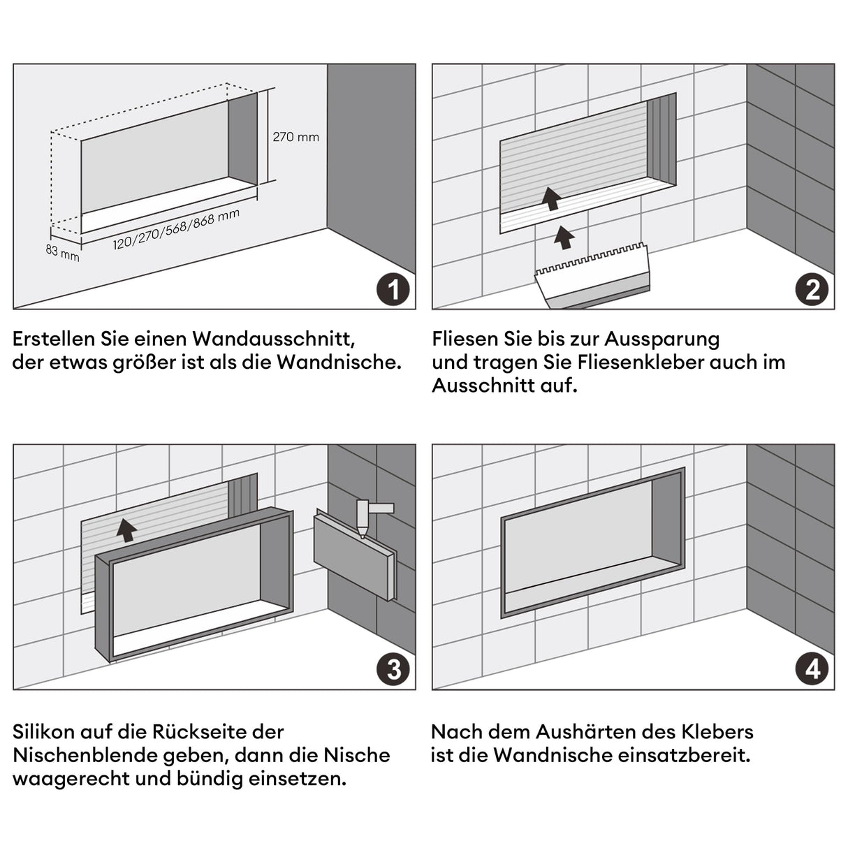 glasvilla Duschnische Bad Wandnische befliesbar aus Edelstahl Duschregal einfache Montage