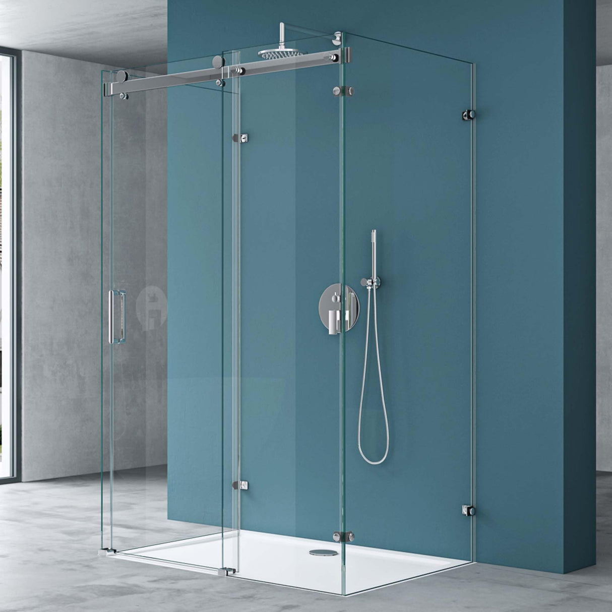 glasvilla U-Form Cabina de Ducha Sin Marco 195cm Puerta Corredera Separación de Ducha 8mm ESG Nano Cristal Claro Soporte de 4 Puntos Mampara de Ducha Rav17-2UK