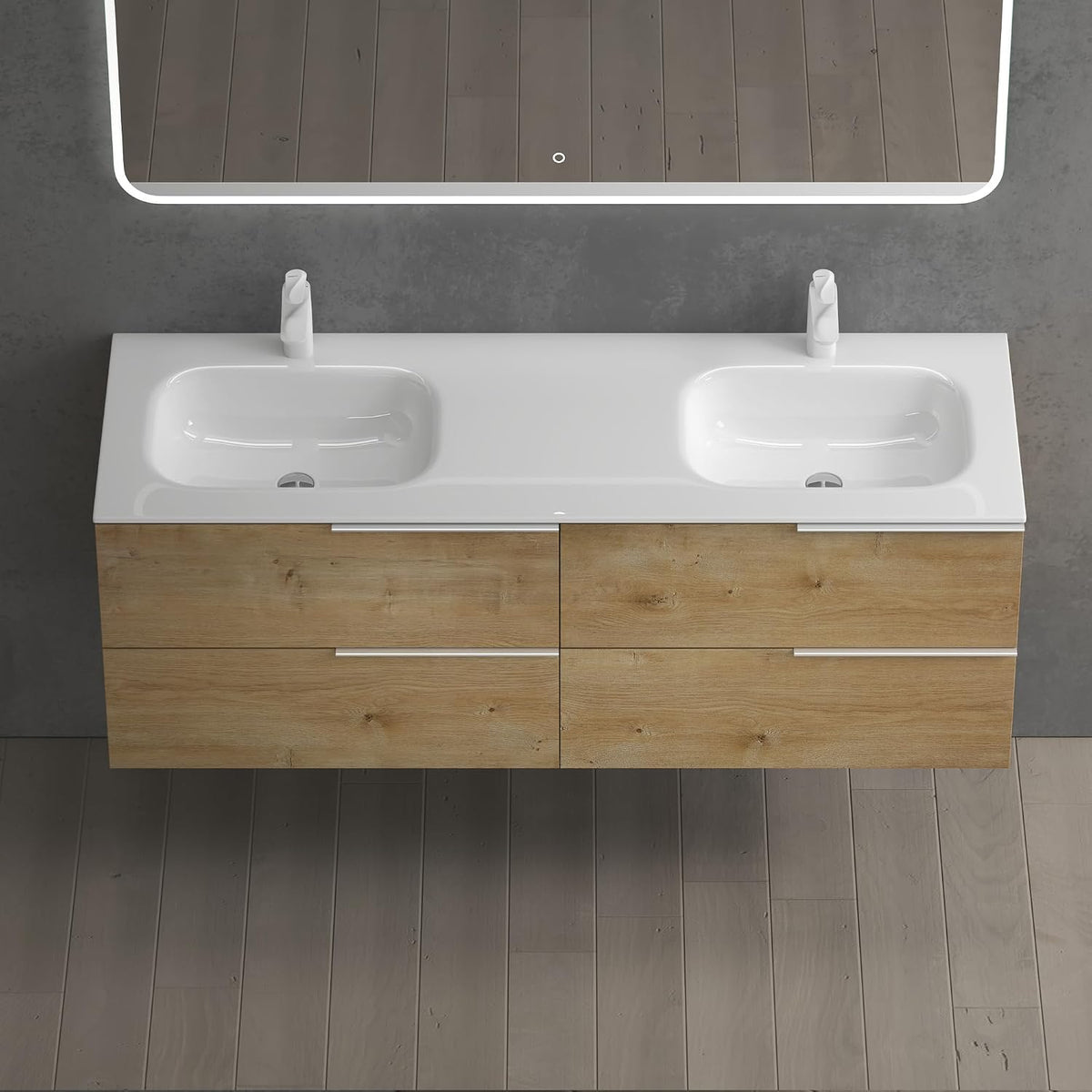 glasvilla Waschbeckenunterschrank 4 Schubladen Kerneiche mit Doppelwaschbecken BTH: 144x48x52cm Vanessa