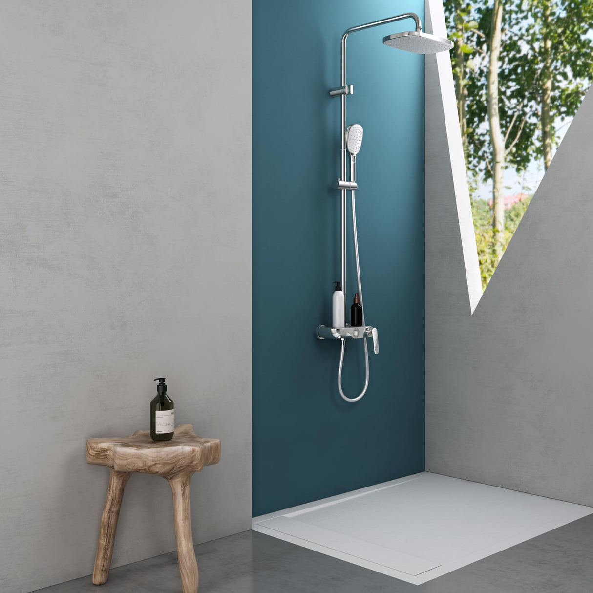 Système de douche Glasvilla avec douchette et pommeau de douche, douche de pluie, kit de fixation murale