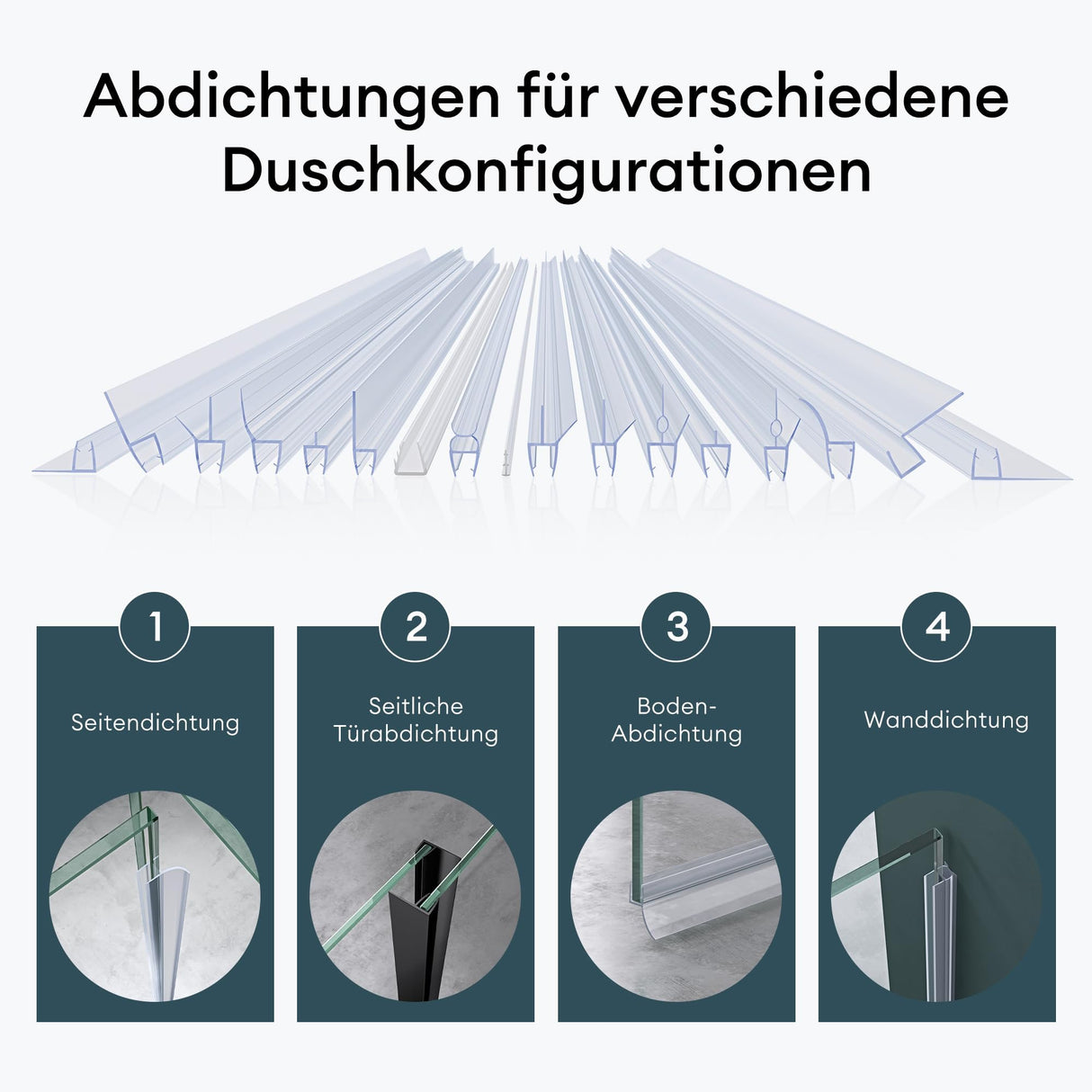 glasvilla Duschdichtung Duschlippe | Duschtürdichtung 6mm - 8mm Glasstärke | Ersatzdichtung Duschtür Duschwand recta