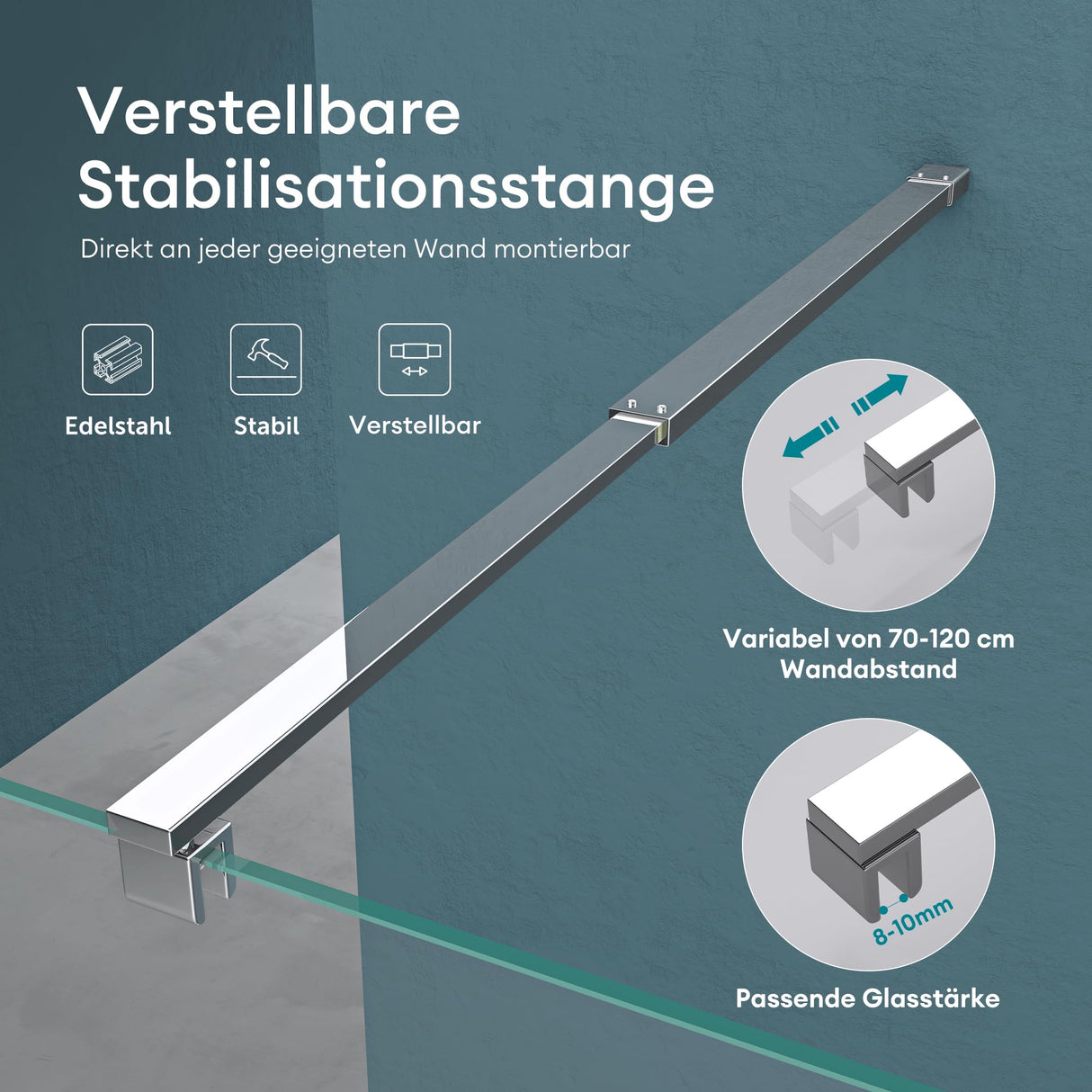 glasvilla Duschwand für Dusche Duschabtrennung Walk-In Dusche ESG-Sicherheitsglas 10mm NANO Glas Bremen2K