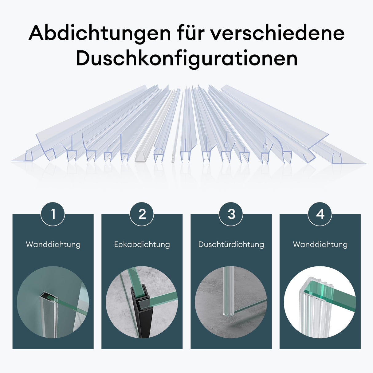 glasvilla Junta de ducha Sello de ducha Puerta de vidrio para 6mm - 10mm Grosor de vidrio Junta de repuesto Pared de ducha Sello de pared