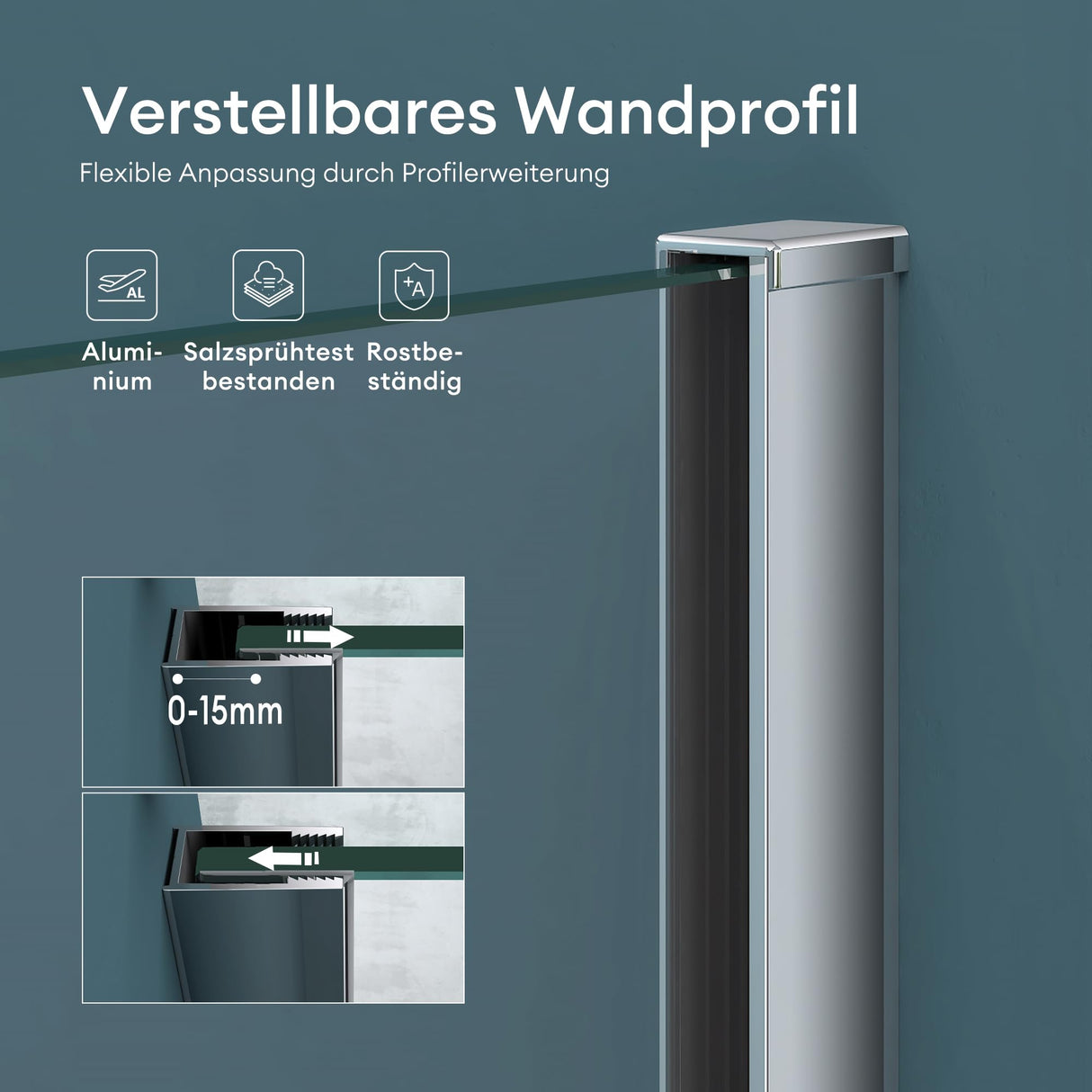 glasvilla Duschwand für Dusche Duschabtrennung Walk-In Dusche ESG-Sicherheitsglas 10mm NANO Glas Bremen2K