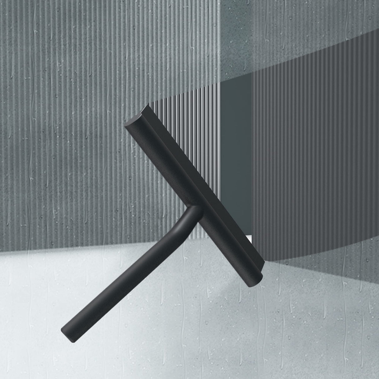 Raclette de douche Glasvilla, noir mat, avec support, raclette en silicone, 19 x 21 cm (L x l), raclette pour fenêtre de salle de bain