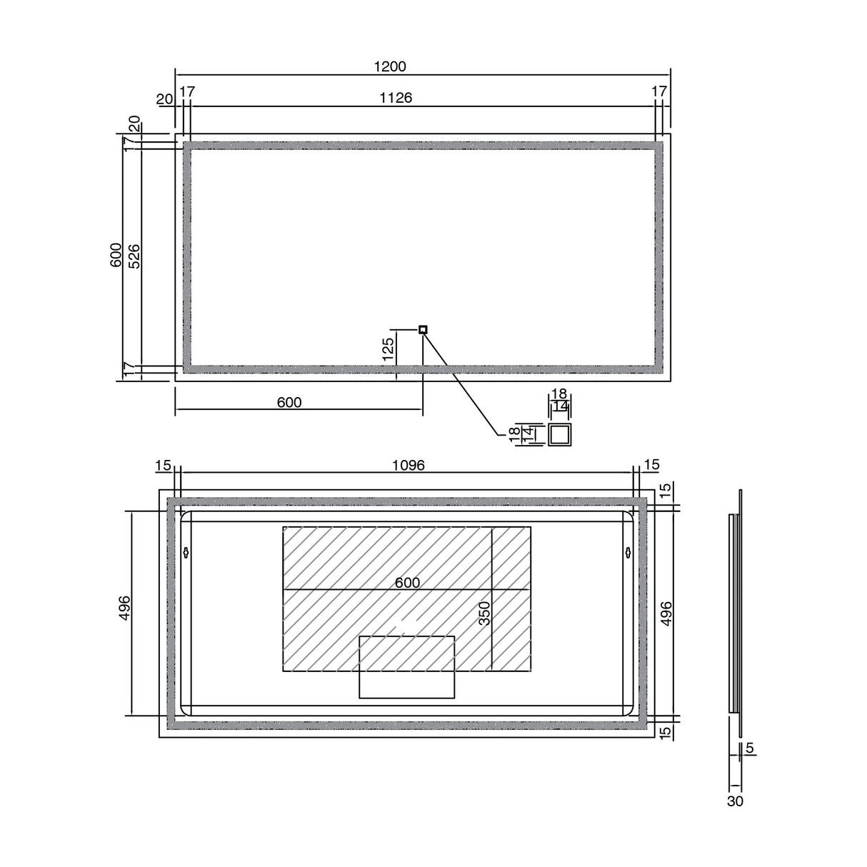 glasvilla Espejo de pared Espejo de baño LED Espejo de baño con interruptor táctil, sin vaho gracias a la capa antifog Espejo LED02