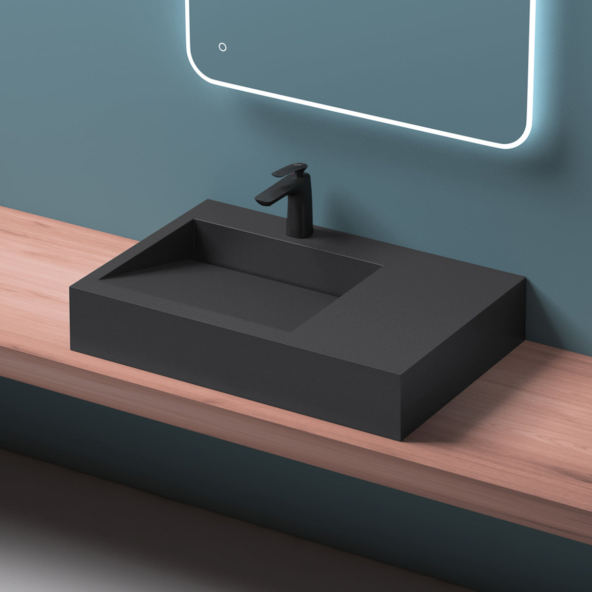 glasvilla Waschbecken Hängewaschbecken Aufsatzwaschbecken Mineralguss rechteckige Form Col11