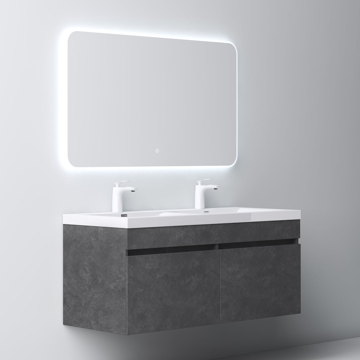 set de muebles de baño glasvilla con lavabo de mineral y mueble de baño Botanica