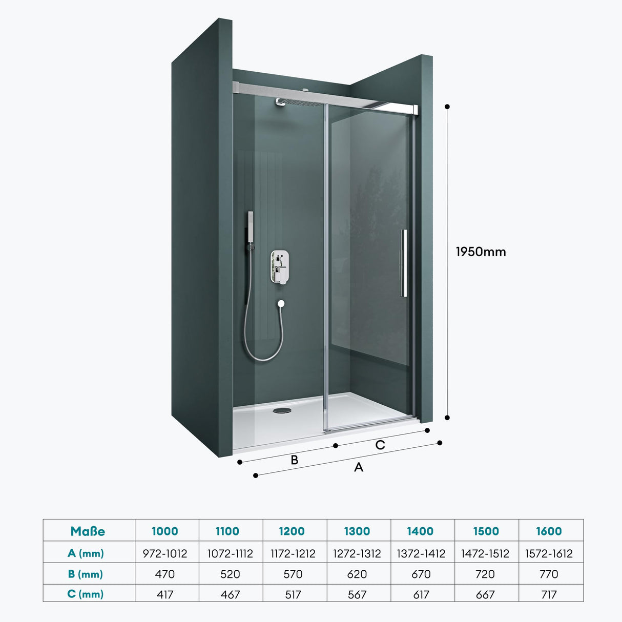 glasvilla Puerta de ducha Puerta de nicho ducha Separación de ducha Cromo y Negro Cabina de ducha Puerta corredera de nicho 6mm vidrio de seguridad ESG incl. Soft-Close Teramo12K