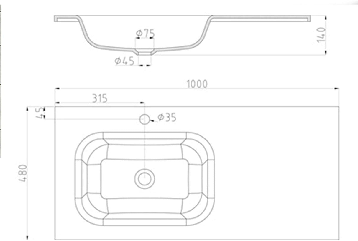 glasvilla Waschbecken Einbauwaschbecken Mineralguss Waschtisch Waschplatz große Ablagefläche rechteckig Col04