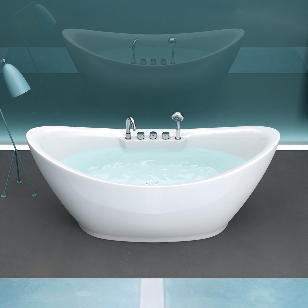 glasvilla Freistehende Badewanne Rechteck Sanitäracryl mit Armatur Standbadewanne