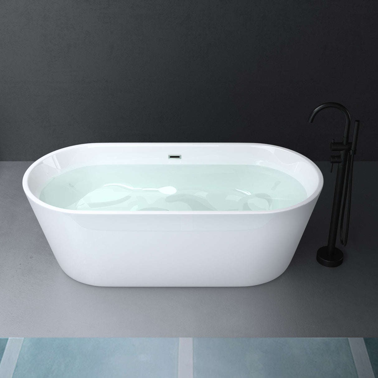 glasvilla Freistehende Badewanne Acryl Oval Acryl-Standbadewanne inkl. Pop Up Ablaufgarnitur Weiß