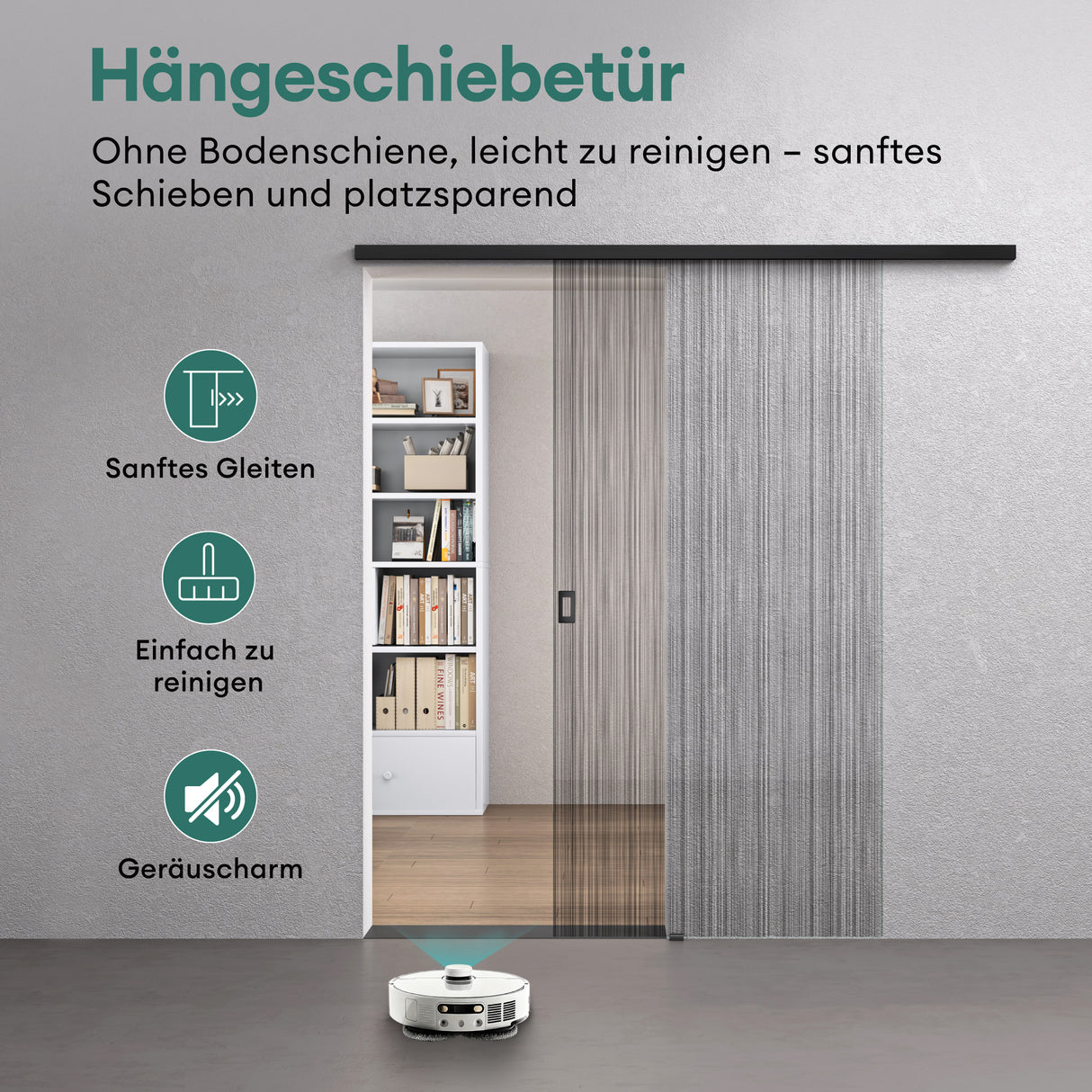 glasvilla Porta Scorrevole in Vetro Temperato 8mm, Binario e Maniglia in Lega di Alluminio per Bagno Cucina Studio Ufficio, Muranino-001