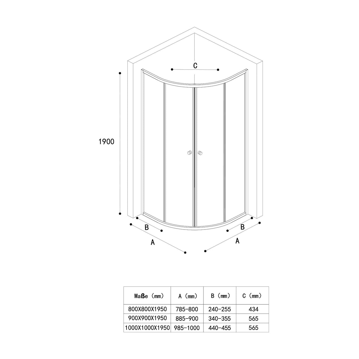 glasvilla Cabina de ducha cuarto de círculo Ducha separación de ducha con 2 puertas correderas vidrio de seguridad ESG recubrimiento Nano Ravenna32K