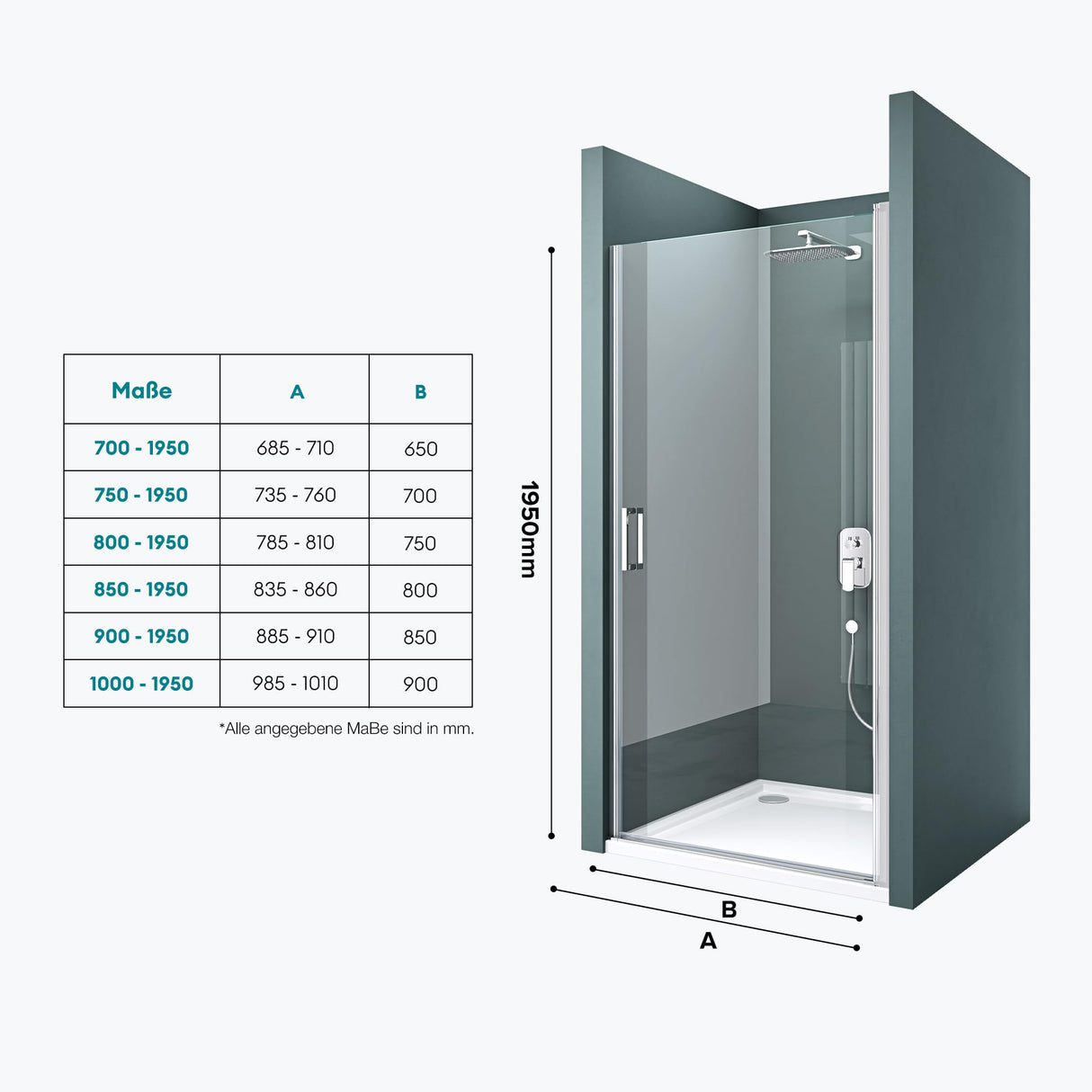 glasvilla Puerta de ducha Puerta de nicho Ducha Separación de ducha Cabina de ducha Puerta oscilante 180° vidrio de seguridad ESG con mecanismo de elevación y descenso vidrio claro y satinado rayas Teramo24K+MS D Nuevo