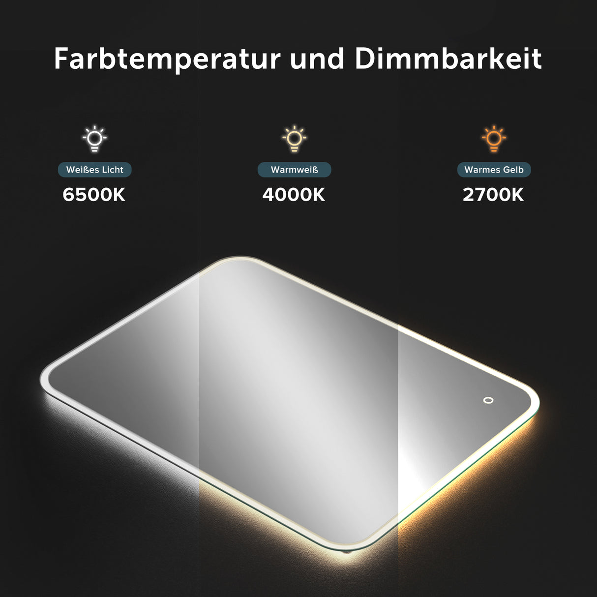 glasvilla Wandspiegel Badezimmer Spiegel LED Bad-Spiegel mit Touchschalter, Beschlagfrei durch Antifog-Schicht