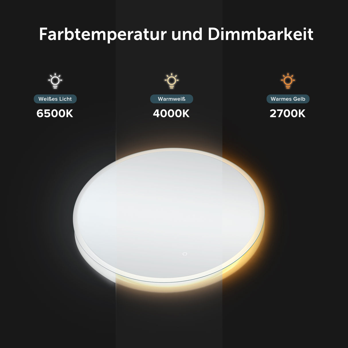 glasvilla Espejo de pared Espejo de baño LED espejo redondo con luz LED Espejo de baño con interruptor táctil, Antivaho gracias a la capa Antifog Espejo LED 05