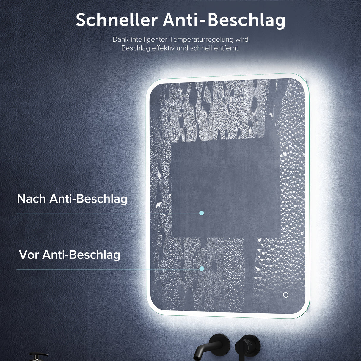 glasvilla Wandspiegel Badezimmer Spiegel LED Bad-Spiegel mit Touchschalter, Beschlagfrei durch Antifog-Schicht