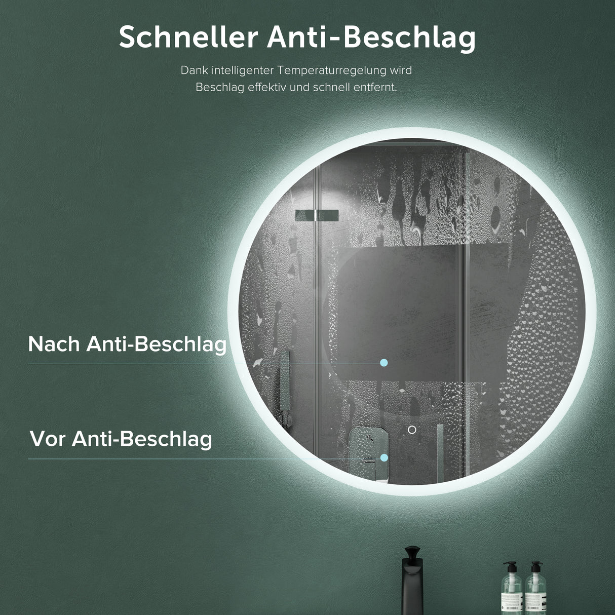 glasvilla Espejo de pared Espejo de baño LED espejo redondo con luz LED Espejo de baño con interruptor táctil, Antivaho gracias a la capa Antifog Espejo LED 05