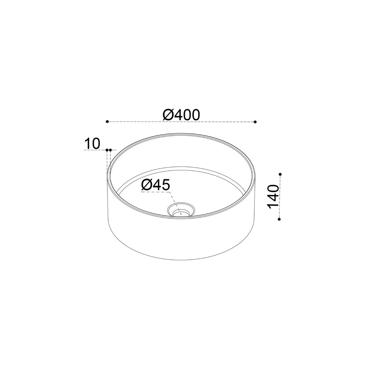 glasvilla 40x40x15cm Waschbecken rund Col804 Aufsatzwaschbecken ohne Hahnloch und Überlauf
