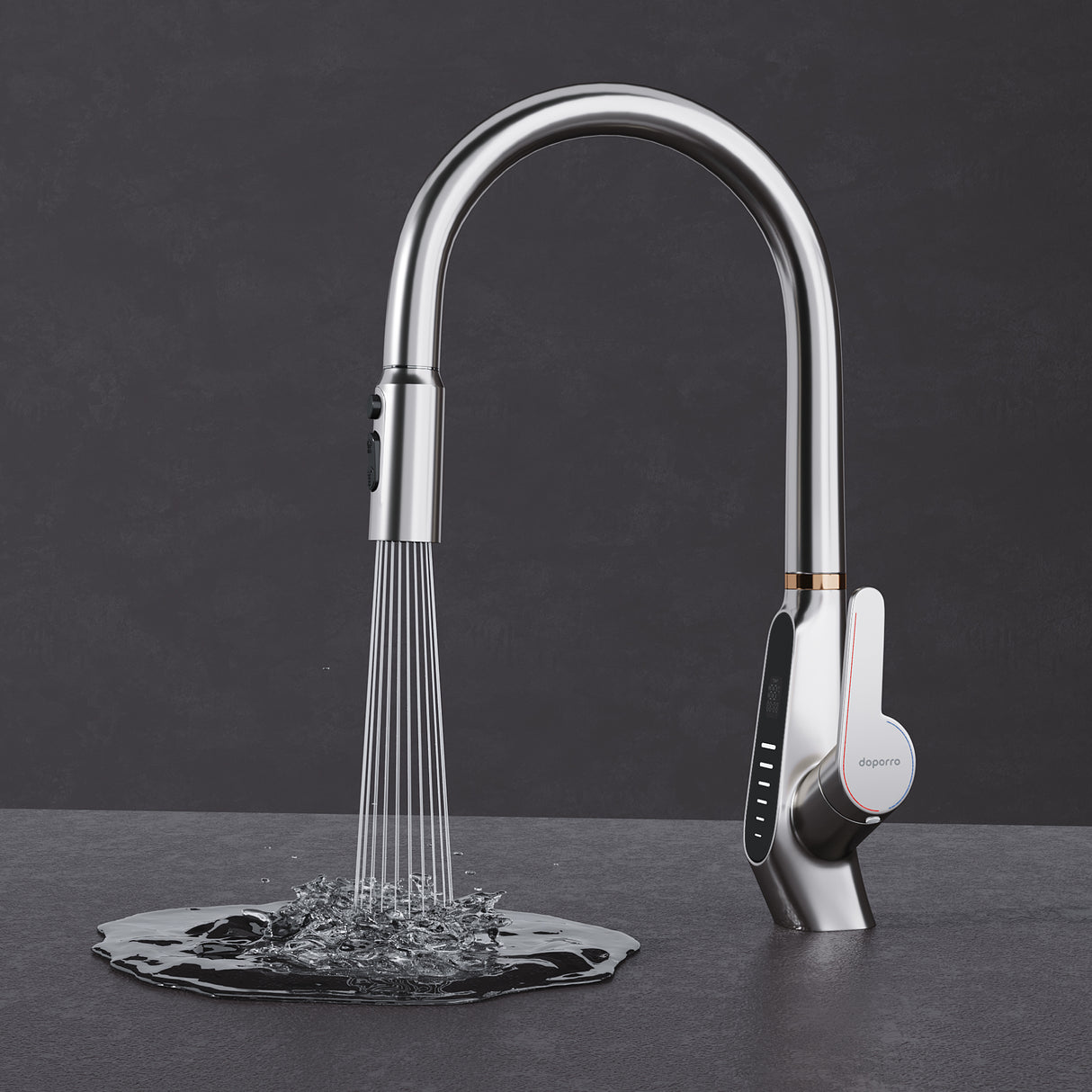 grifos de cocina Glasvilla grifo de cocina extraíble 360° giratorio 3 modos de chorro de agua pantalla digital LED grifo de cocina grifo de fregadero MS-8085