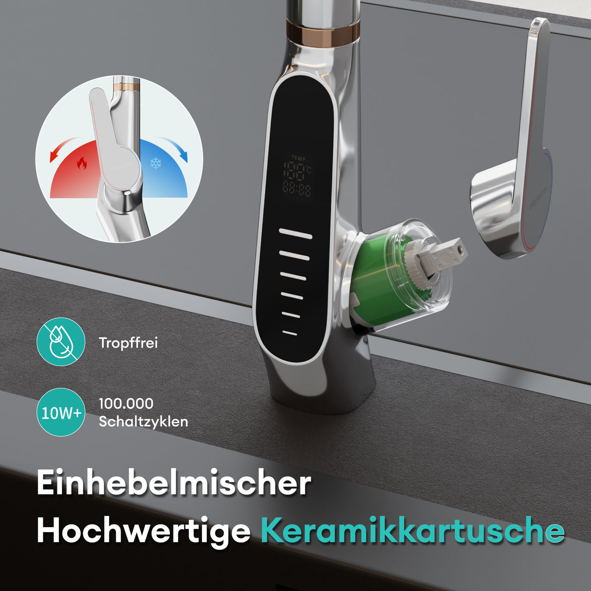 grifos de cocina Glasvilla grifo de cocina extraíble 360° giratorio 3 modos de chorro de agua pantalla digital LED grifo de cocina grifo de fregadero MS-8085