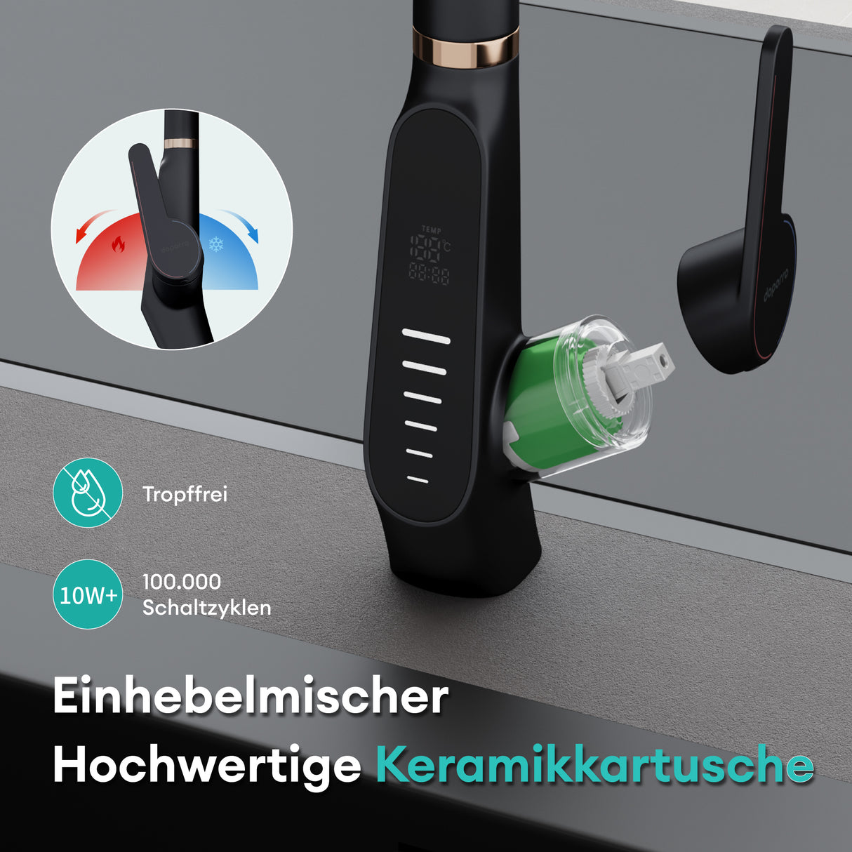 grifos de cocina Glasvilla grifo de cocina extraíble 360° giratorio 3 modos de chorro de agua pantalla digital LED grifo de cocina grifo de fregadero MS-8085