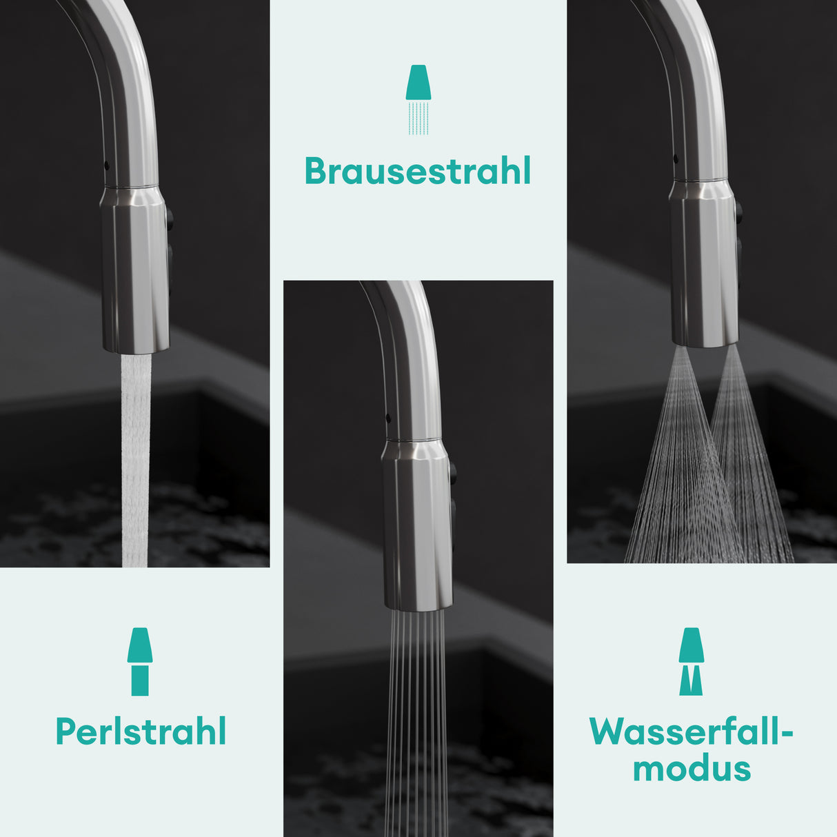 grifos de cocina Glasvilla grifo de cocina extraíble 360° giratorio 3 modos de chorro de agua pantalla digital LED grifo de cocina grifo de fregadero MS-8085
