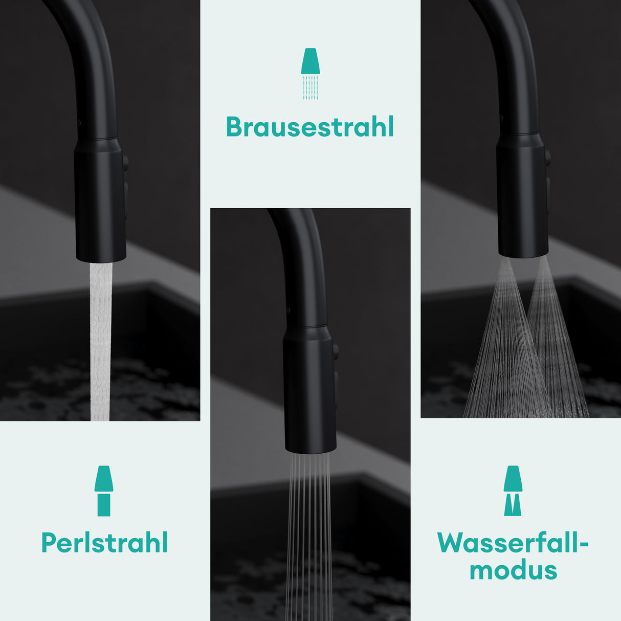 grifos de cocina Glasvilla grifo de cocina extraíble 360° giratorio 3 modos de chorro de agua pantalla digital LED grifo de cocina grifo de fregadero MS-8085