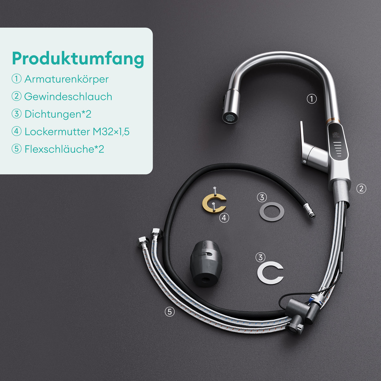 grifos de cocina Glasvilla grifo de cocina extraíble 360° giratorio 3 modos de chorro de agua pantalla digital LED grifo de cocina grifo de fregadero MS-8085