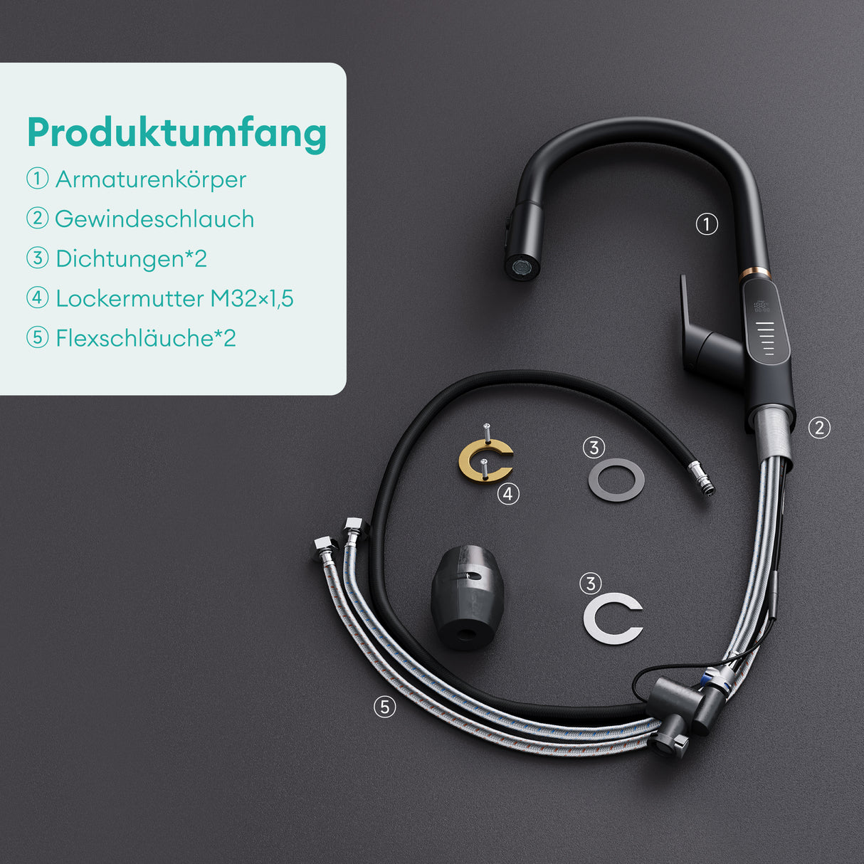 grifos de cocina Glasvilla grifo de cocina extraíble 360° giratorio 3 modos de chorro de agua pantalla digital LED grifo de cocina grifo de fregadero MS-8085