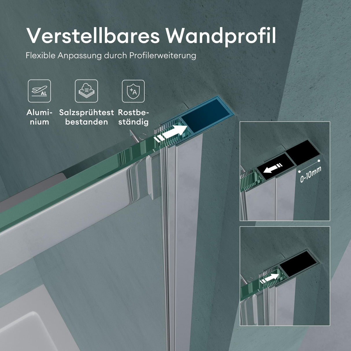 glasvilla Duschtür Nischentür dusche Duschabtrennung Duschkabine 8mm Sicherheitsglas mit Nanobeschichtung Schiebetür Höhe:195cm Teramo04